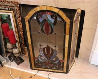 Stained glass fireplace cover