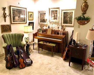 Upright Story & Clark piano with bench. 