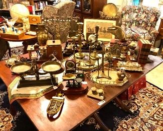Tons of vintage brass including small scales and large scales. 