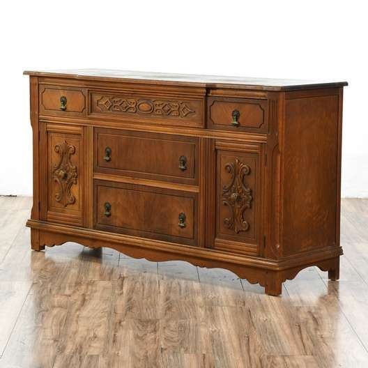 Antique Angelus La Furniture 3-Drawer Buffet With 2 Cabinets