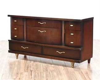 Midcentury Wood Bassett Furniture 8-Drawer Long Dresser