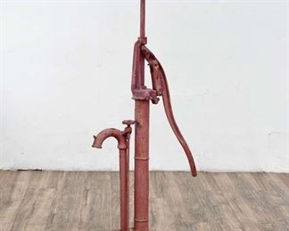 Vintage Red Metal Well Water Hand Pump "Evansville, Wis"