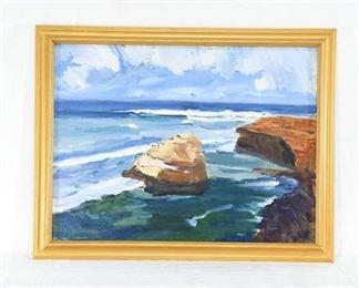 Peaceful "Sunset Cliffs" Oil Painting On Canvas By Melinda Newman, Signed & Framed