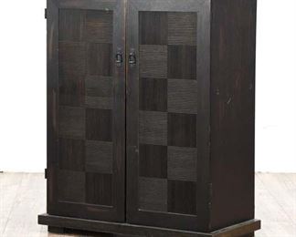 Modern Chest-High Tv Media Center Cabinet With Textured Checkerboard Doors