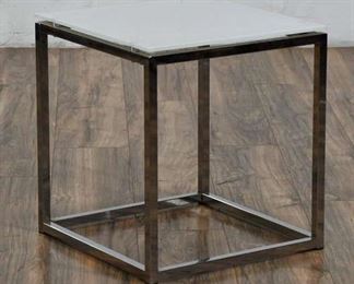 Modern Square Frosted Glass Top Metal Base Side Table