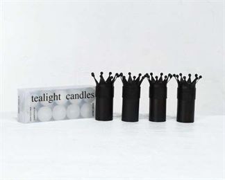 4 Regal Black Metal Votive Candle Holders With Pack Of Votives 