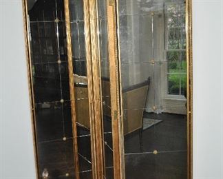 Spectacular LaBarge 3-Panel Antiqued Gold Floor Screen with 12 individually set of mirrors in each panel.  W62 "x H87"x D2"