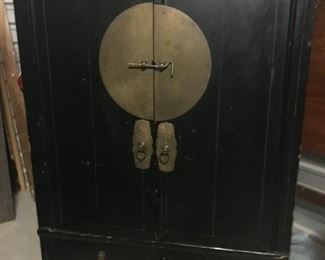 Black with gold hardware Chinese Wedding Armoire -has some scratches in wood - no major work needed - lots of storage space $995