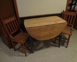 Vintage Dropleaf Table, Pair Vintage Chairs 