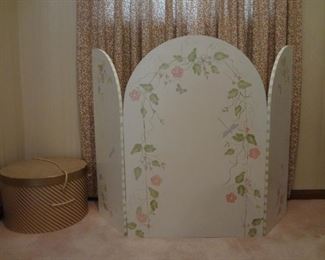 Hand Painted Fireplace Screen & Hat Box