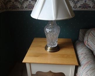 Painted Table With Natural Pine Top,  Crystal Lamp 