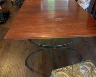 Mid Century Modern table. Iron &wood. 29.5 H 5'.6" W with no leaf. 2 leaves 18"each. Purchased in Downtown Knoxville 1959.