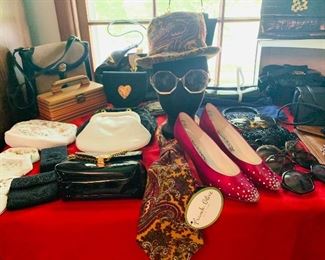 Vintage shoes and accessories! Including a Frank olive set, Tons of vintage purses, handbags, French and Italian sunglasses, 100s of pairs of vintage shoes many new and unused many Italian and French brands !!!!!!