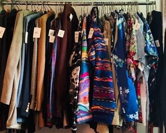 Racks of vintage men’s sweaters including coogi, Scottish wool sweaters many new old stock from the 1960s-70s-80s !!!!!