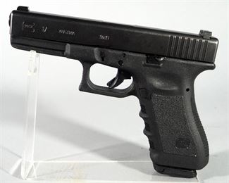Glock 17 Gen 3 9mm Pistol SN# NUS 637, Trijicon Night Sights, 2 Total Mags, With New Blackhawk Thumb Break Holster