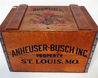 Anheuser-Busch Wood Centennial Bottle Crate With Hinged Lid