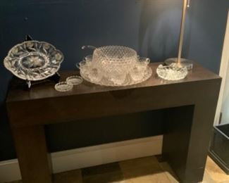 West Elm Bridge Console Table & Hobnail Punch Bowl With Ladle & Platter