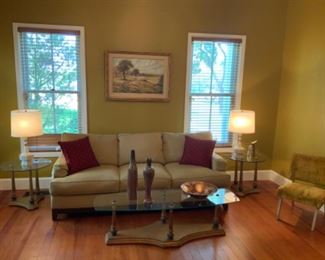 Vintage Glass Top Coffee Table & Matching End Tables