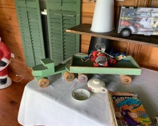 Vintage Wooden Toy Truck & Vintage Nash Roller Skates
