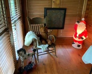 Vintage Elka NY Teddy Bear & Empire Blow Mold Santa