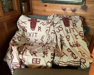 Vintage Pair Chenille Twin Bedspreads With Longhorns & Brands