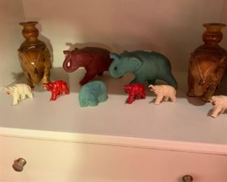 Van Briggle Elephants, Van Briggle Elephant Paperweight, & Fitz & Floyd Elephant Candleholders