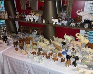 Vintage Natural Stone & Wood Elephants