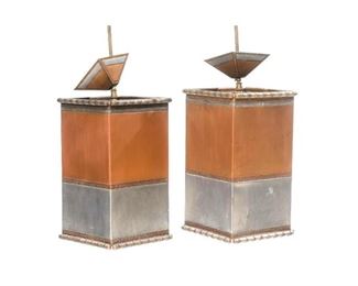 Isaac Maxwell (San Antonio, TX), pair of copper and metal chandeliers, rectangular.
32.5"h x 9"w x 9"d/ each