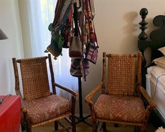 Old Hickory company arm chairs and woven handbags