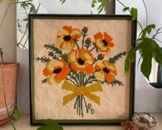 Floral needlepoint.  Framed.