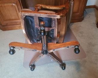 Hardwood and leather rolling desk chair 2/2