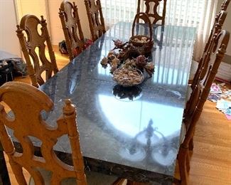 Black high gloss Dining/kitchen table w/1 leaf  - 8 matching high back chairs 