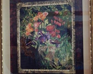This is a very large painting and has a wonderful frame.  Artist Michelle Samerjan  painted this mixed media piece called "Jardin de Sonoma".  The crate is here for mailing.  
This picture does not show the real painting.        $750.00                         $750.00