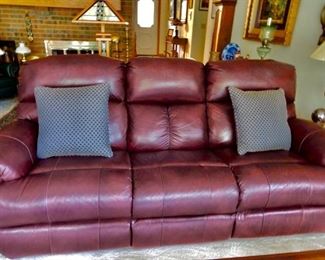 Like new Barcalounger burgundy leather couch including two recliners--really comfortable.  $900.00