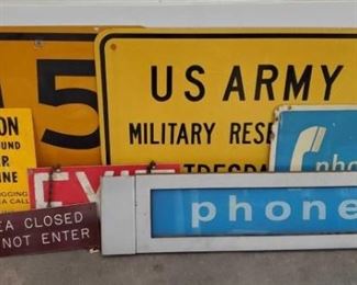 2178	
Metal Traffic Signs, Military Trespassing Sign, Phone Signs, and More
Measurements are between 11"×4",24"×18"