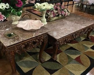 Carved Wood Marble Top Tables