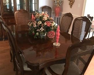 French Provincial Dining Table and 8 Cane Back Chairs