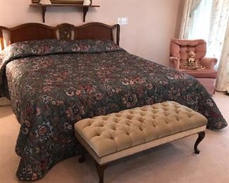 French Provincial Bed, Tufted Bench