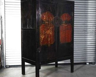 Gorgeous Vintage Asian Influenced Design Dark Woodgrain Tall 6.5' Armoire