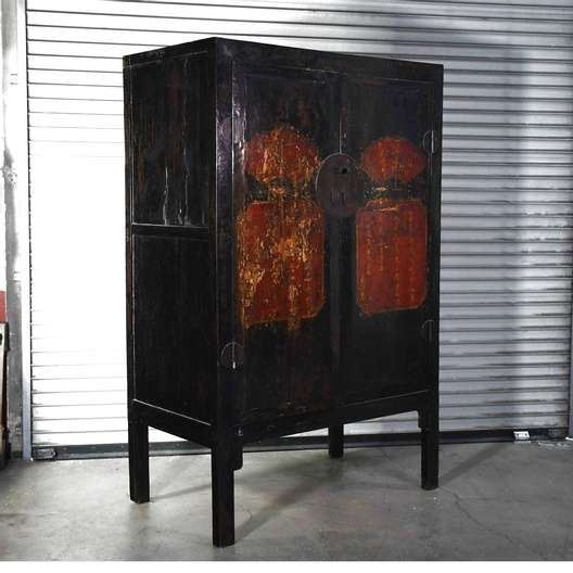 Gorgeous Vintage Asian Influenced Design Dark Woodgrain Tall 6.5' Armoire