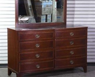Vintage 1946 Solid Wood 6-Drawer Vanity Dresser W/ Mirror & Original Hardware