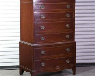 Vintage 1946 Solid Wood 6-Drawer Tallboy Antique Dresser W/ Original Hardware