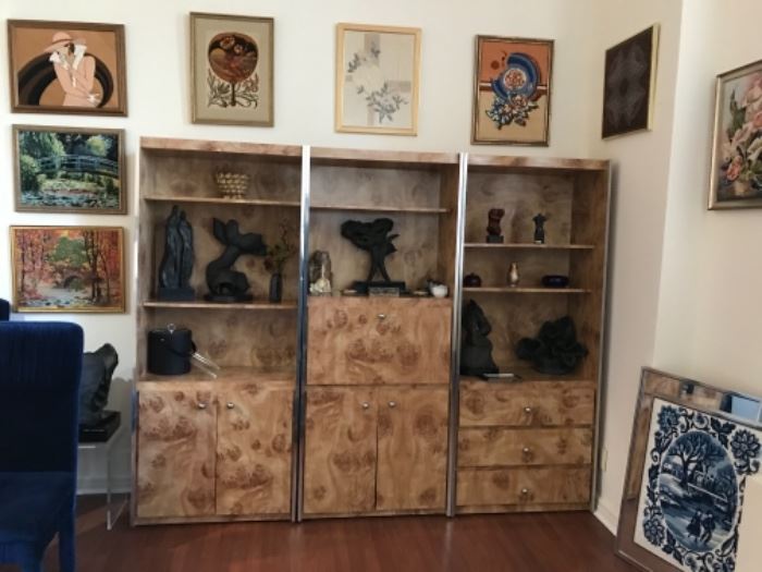 3 piece MCM display cabinet, with MCM sculptures 