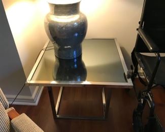 Possibly Design Institute glass and chrome side table