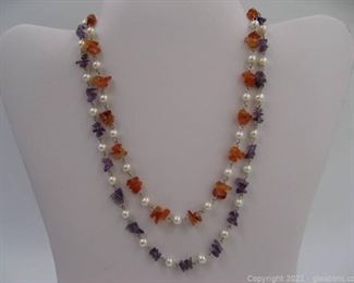 2 Freshwater Pearl and Gemstone Necklaces