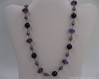 Amethyst and Dyed Pearl Necklace