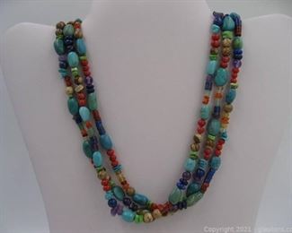 Colorful 3 Strand Beaded Necklace