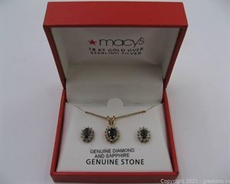 Genuine Sapphire and Diamond Neckace and Earrings Set