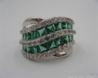 Imitation Emerald and White Sapphire Ring