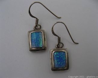 Sterling Silver Synthetic Opal Earrings